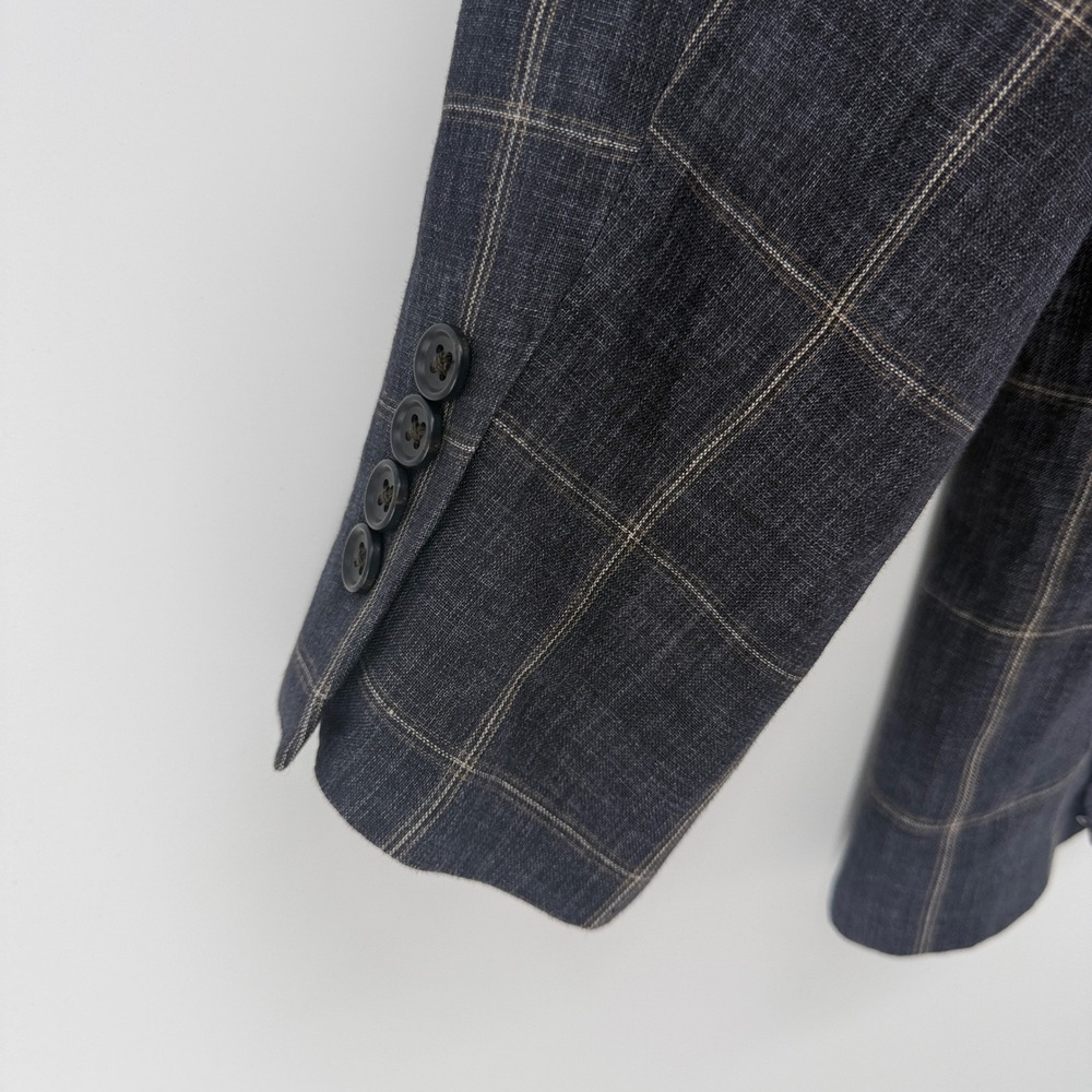 Nordstrom Mens Shop 44R Blue Linen Windowpane Blazer Ormezzano Italy Fabric - Picture 8 of 15